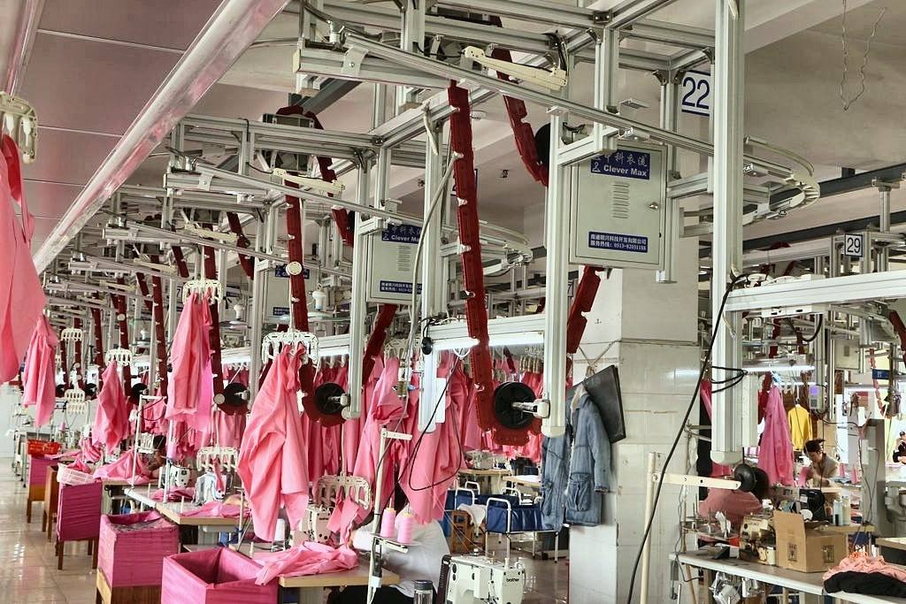 CleverMax hanger system on a hotel-grade textile production line