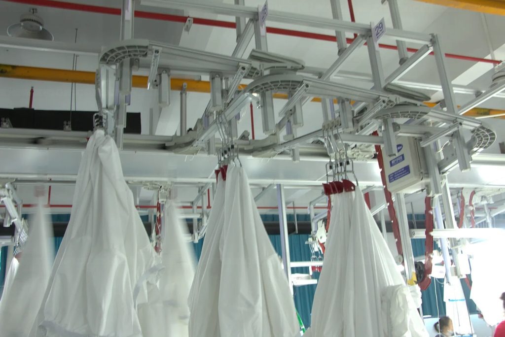 Hanger System for Towels & Fitted Sheets — CleverMax hanger system on the production floor