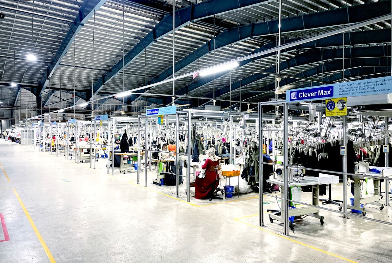 YoungOne Group apparel production line with hanger system