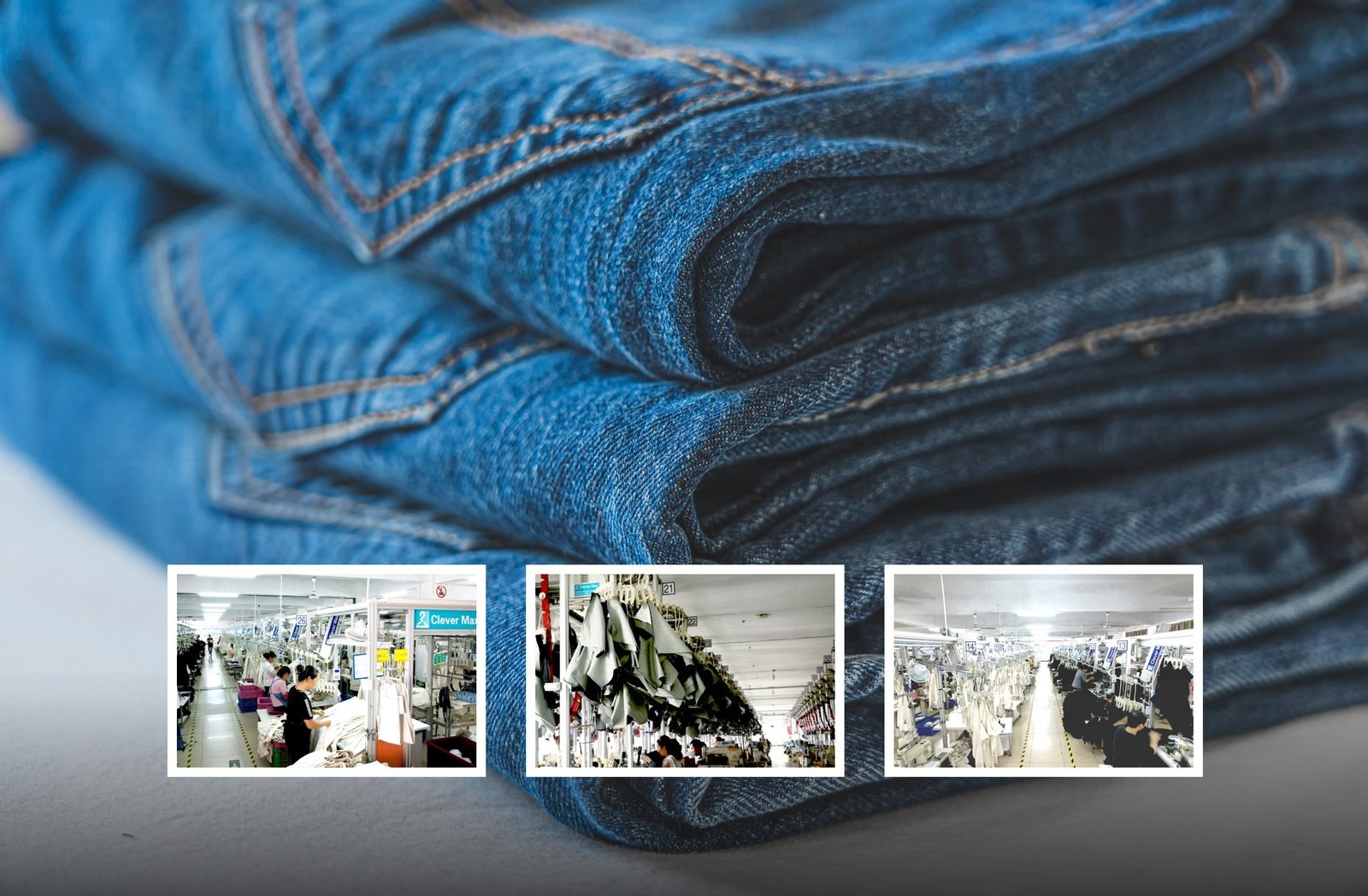 Denim jeans production line with hanger system