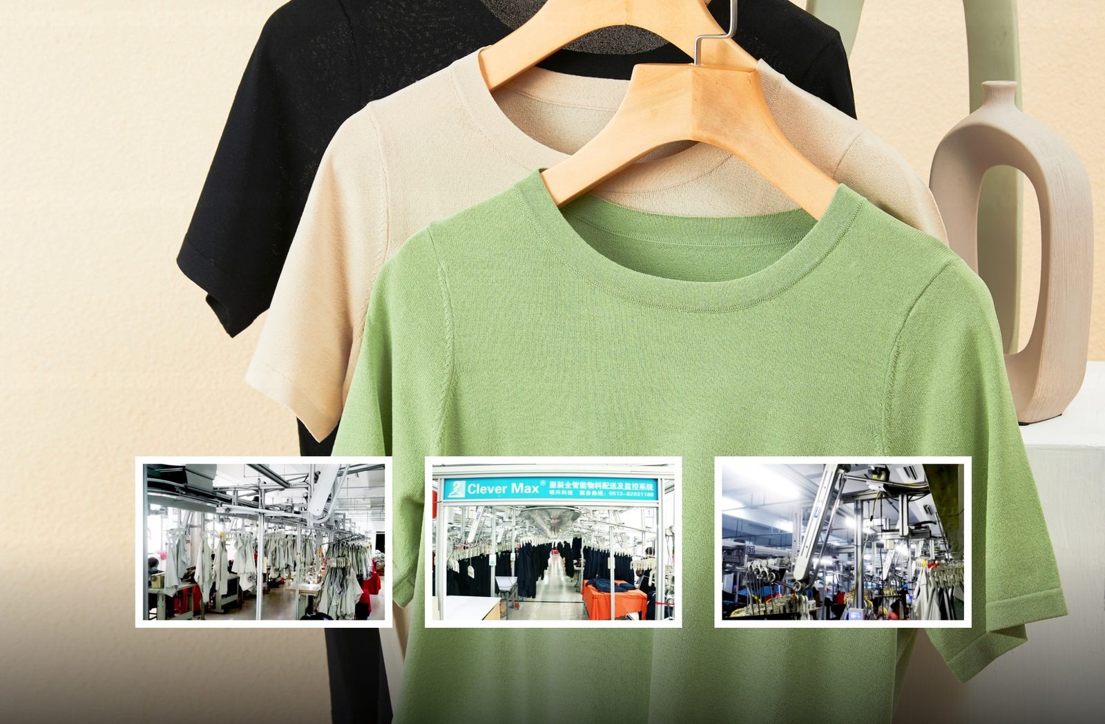 Knitwear t-shirt production line with hanger system