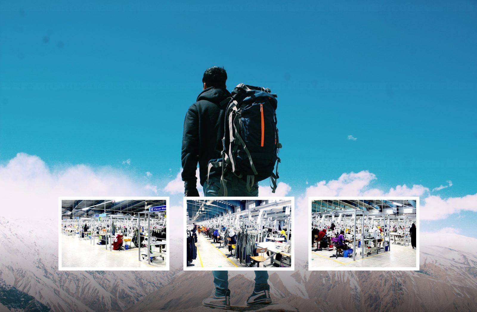 Outdoor clothing production line with hanger system