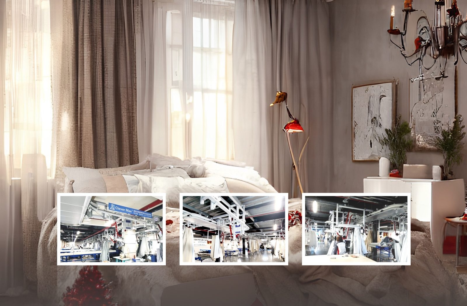 Curtain production line with hanger system