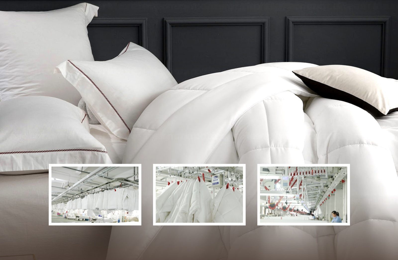 Down comforter production line with hanger system